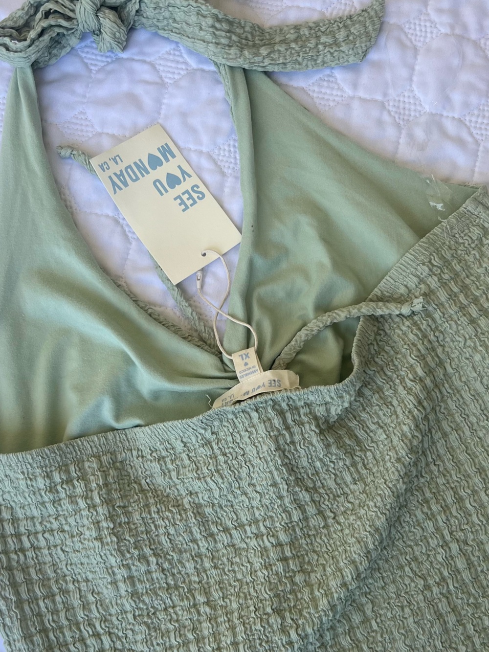 See You Monday Sage Green Flowy Open Front Crop Halter Top | XL | NWT - Picture 3 of 3
